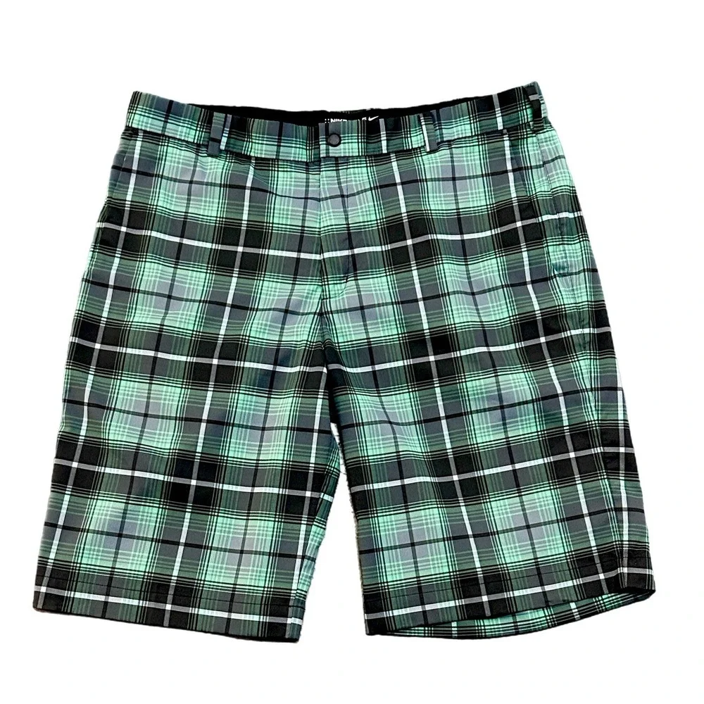 Nike Golf Shorts Mens Size 36 Green Black Plaid Tour Performance 509182-338‎